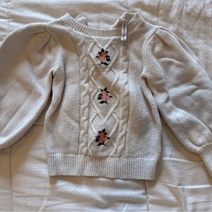 Janie and Jack Cream Sweater with Pink Floral Details